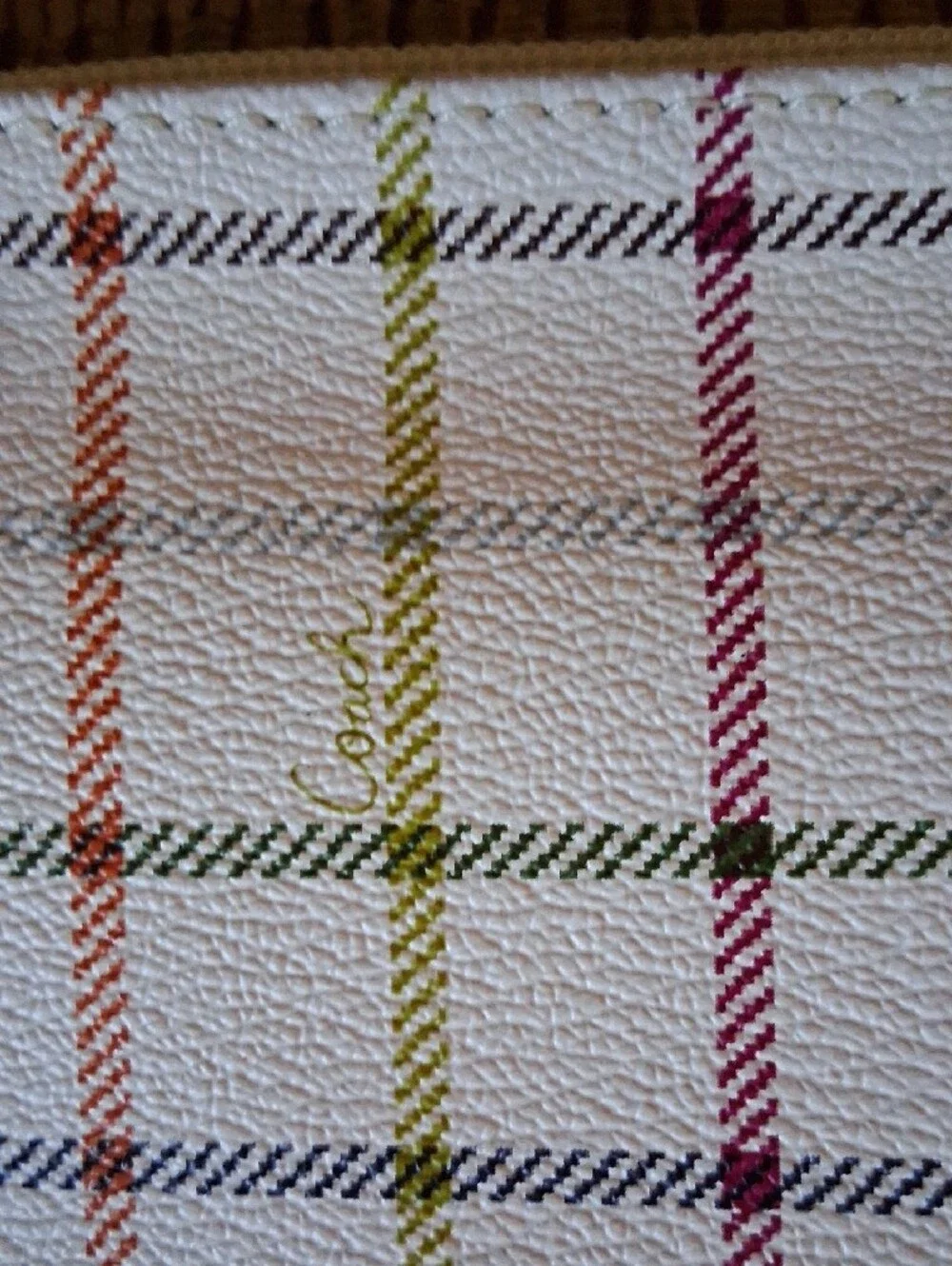 Coach White Plaid Wristlet Phone Case with Multicolor Stripes